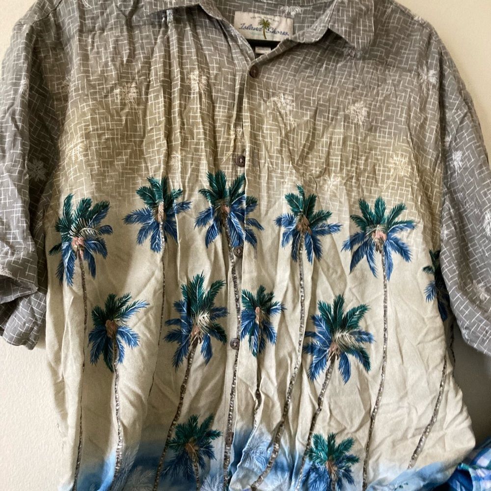 Mens Island Shores Palm Tree Hawaiian Button Down Shirt